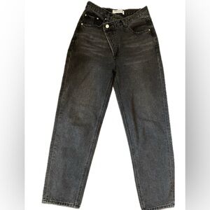 **Aili Artisan Black High Waisted Crossover button-fly Denim Jeans